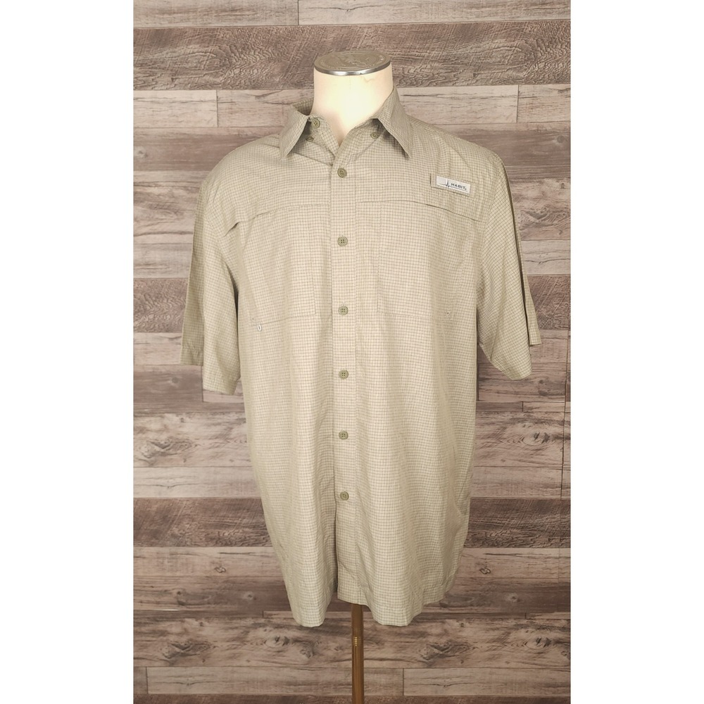 Habit Mens Fishing Shirt Large Burnt Olive Check UPF 40+ Short Sleeve TS1510